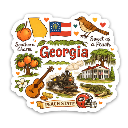 Georgia Peach State Symbols Icons Sticker