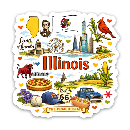Illinois Land of Lincoln State Icons Sticker