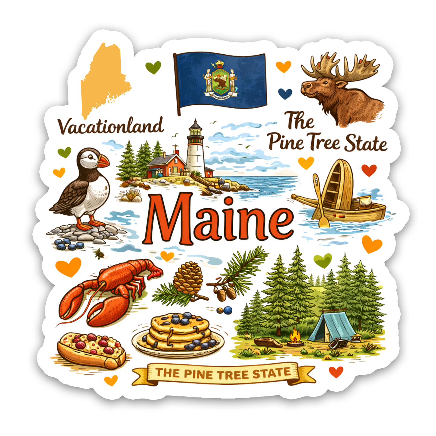 Maine The Pine Tree State Icons Sticker