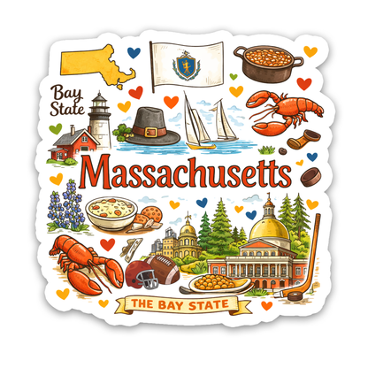 Massachusetts The Bay State Icons Sticker