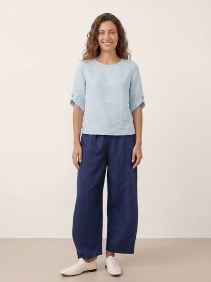 100% Linen Elbow Sleeve Pullover Top NOLA