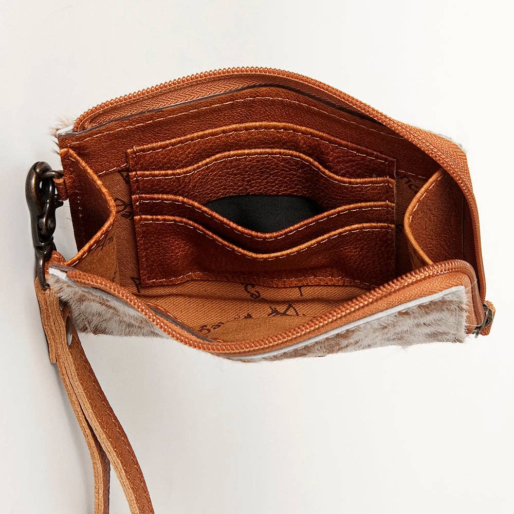 Hair-On Cowhide Leather Coin Purse Western Mini Zip Wallet