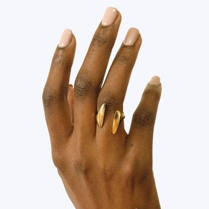 Double Petal Brass Statement Ring for Women | Umbo