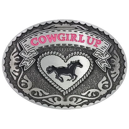 Oval Vintage Cowgirl Up Horse Belt Buckle
