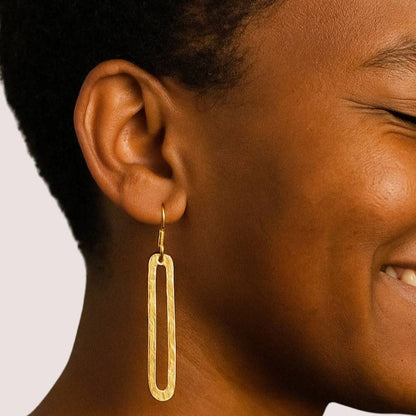 Hammered Elongated Oval Hoop Brass Earrings | Mvua