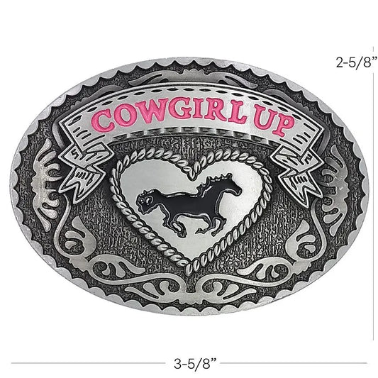 Oval Vintage Cowgirl Up Horse Belt Buckle