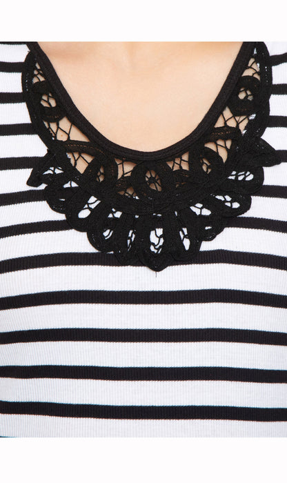 Women's Striped Sleeveless Tank Top with Crochet Lace Neckline