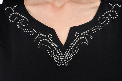 Women's Rhinestone Notch V-Neck Sleeveless Knit Tank Top