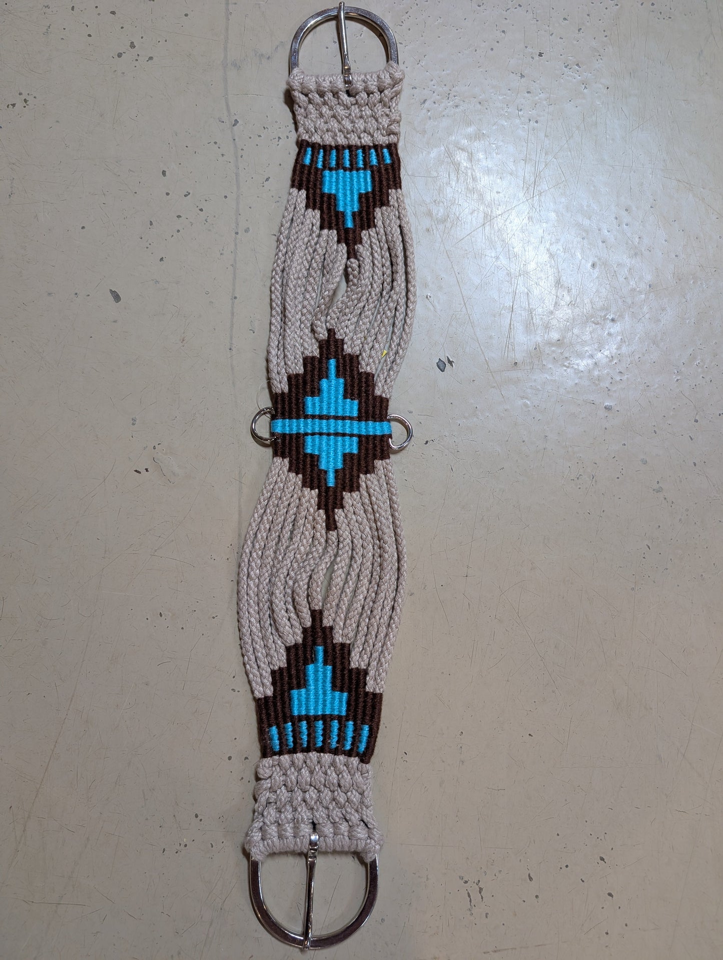 Showman Tan Multi-Strand String Girth – Teal & Brown Aztec Design, Stainless Steel Hardware