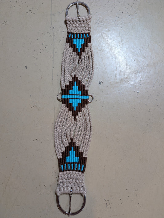 Showman Tan Multi-Strand String Girth – Teal & Brown Aztec Design, Stainless Steel Hardware