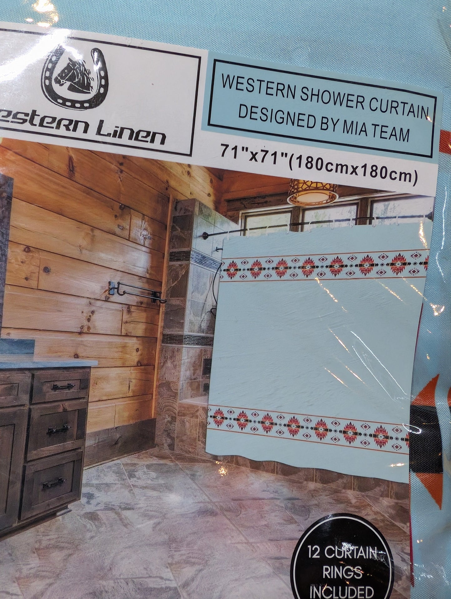Western Shower Curtain with Rings – 71” x 71” Rustic Bathroom Décor