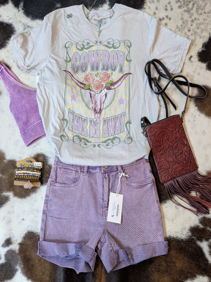 “Goodie Two Sleeves Cowboy Take Me Away Graphic Tee – Western Vintage Womens T-Shirt”  (Shirt ONLY)