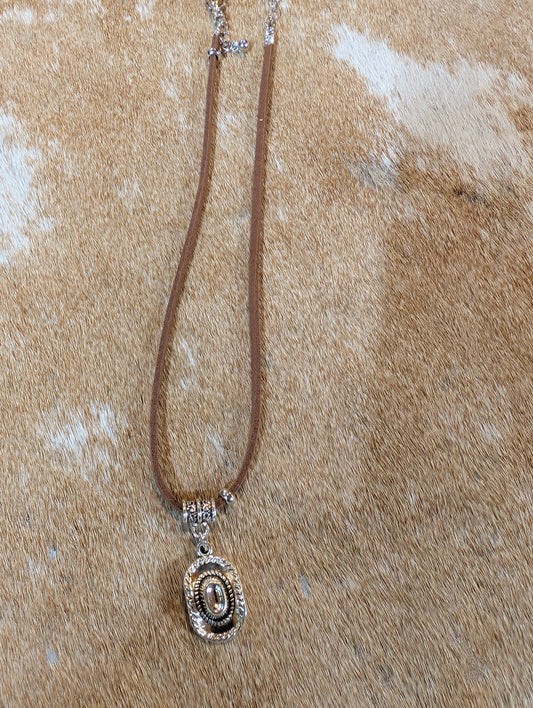 Rustic Western Cowboy Hat Necklace – Leather Cord Statement Piece