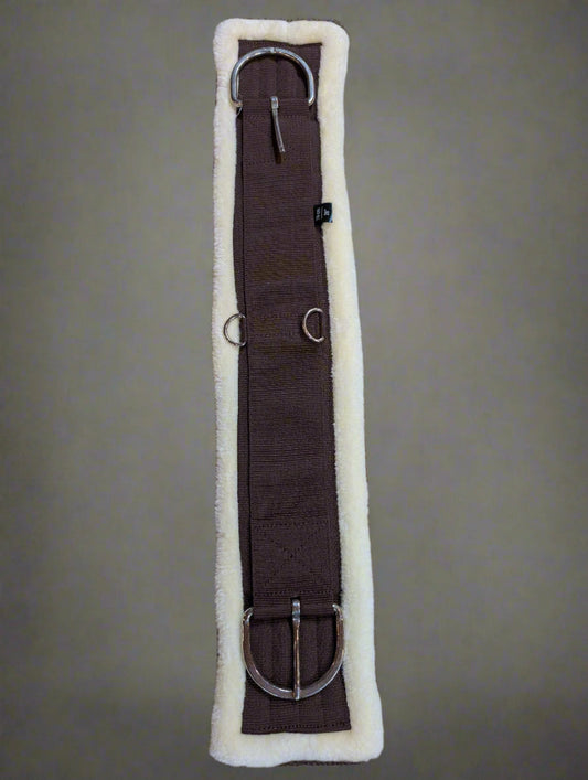 Plush Fleece Horse Girth/Cinch – Brown Nylon Webbing, Moisture-Wicking, Stainless Steel Hardware