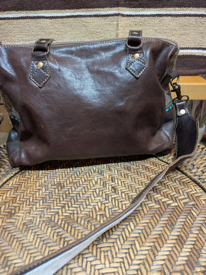 Myra Turquoise Edges Hand-Tooled Purse – Genuine Cowhide | One-of-a-Kind