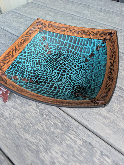 Tooled Leather Decorative Bowl