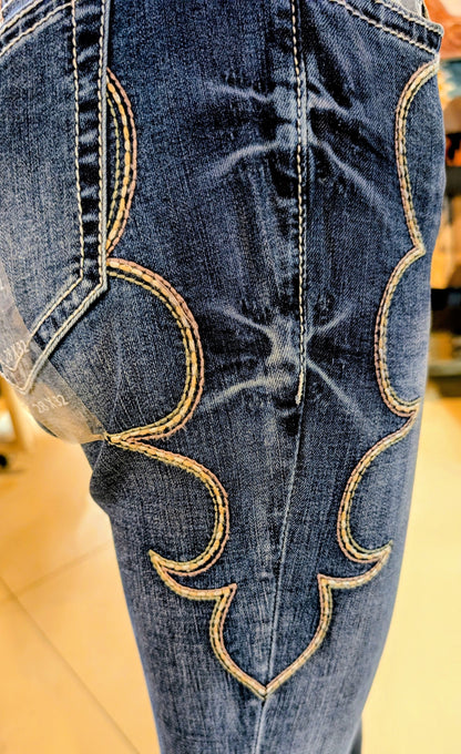 Grace in LA Simple Side Embroidered Mid-Rise Flare Jeans
