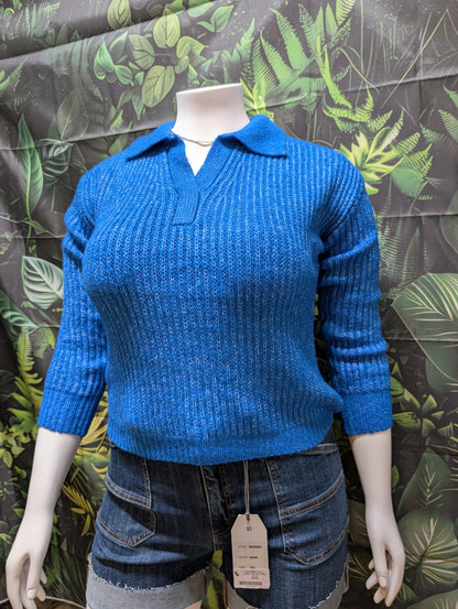 Zenana Melange Collared V-Neck Sweater – Classic Basic Knit Top