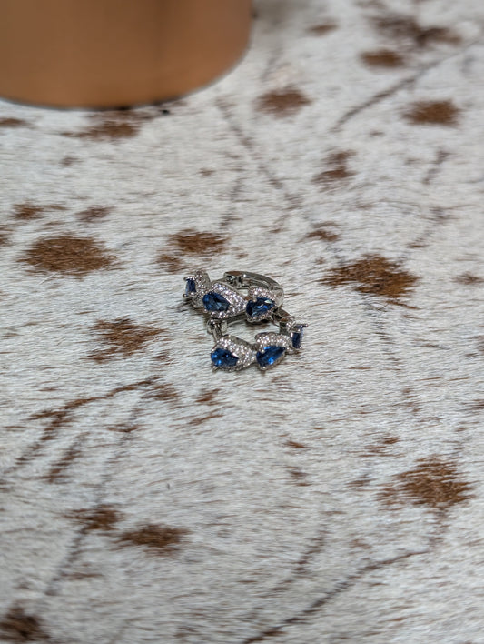 Western Bow Hoop Earrings with Blue Crystal Accents