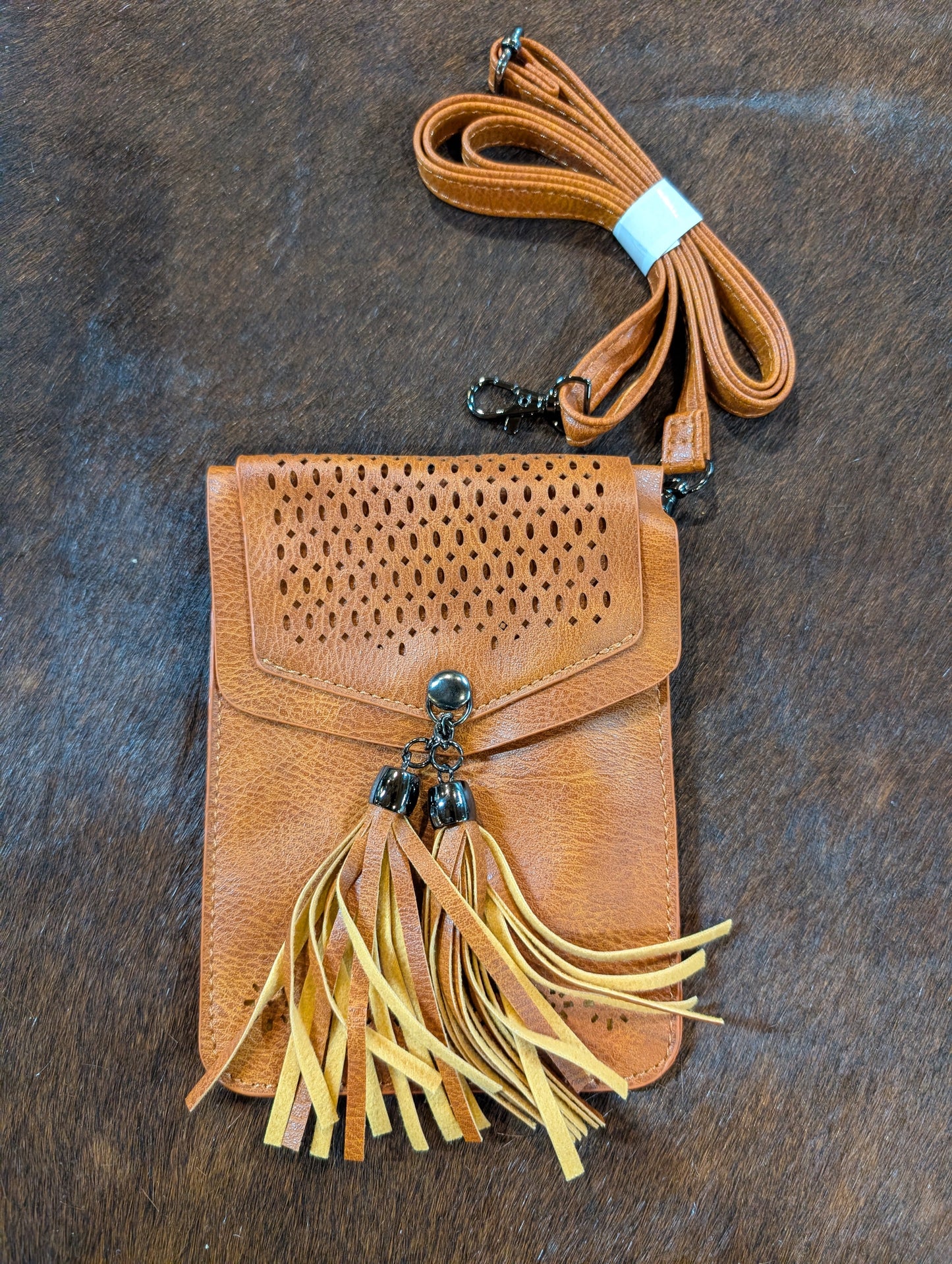 Western Crossbody Phone Purse with Laser-Cut Flap & Tassel