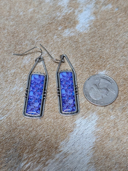 Western Rectangle Stone Dangle Earrings – Multiple Colors