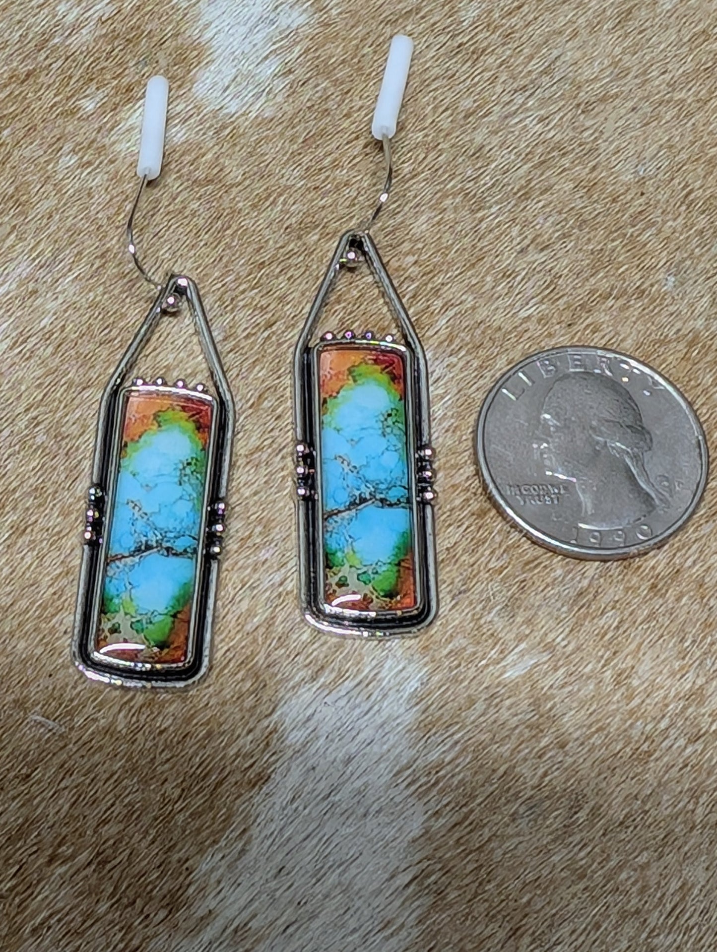 Western Rectangle Stone Dangle Earrings – Multiple Colors
