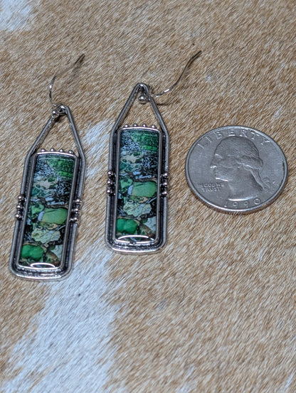 Western Rectangle Stone Dangle Earrings – Multiple Colors