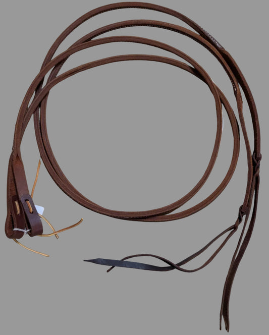 Rolled & Sewn Harness Leather 8 ft Reins with Leather Poppers & Water Loop Ends