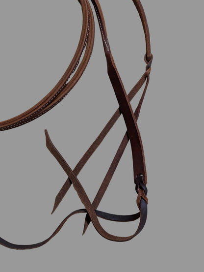 Rolled & Sewn Harness Leather 8 ft Reins with Leather Poppers & Water Loop Ends