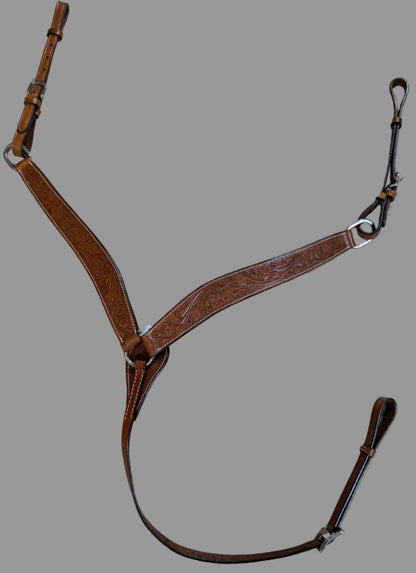 Tooled Leather Breast Collar – Brown Western Style (Clearance)