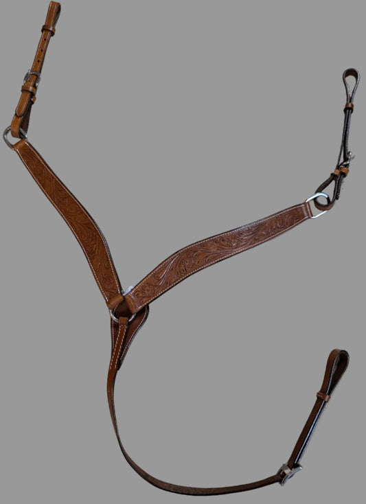 Tooled Leather Breast Collar – Brown Western Style (Clearance)