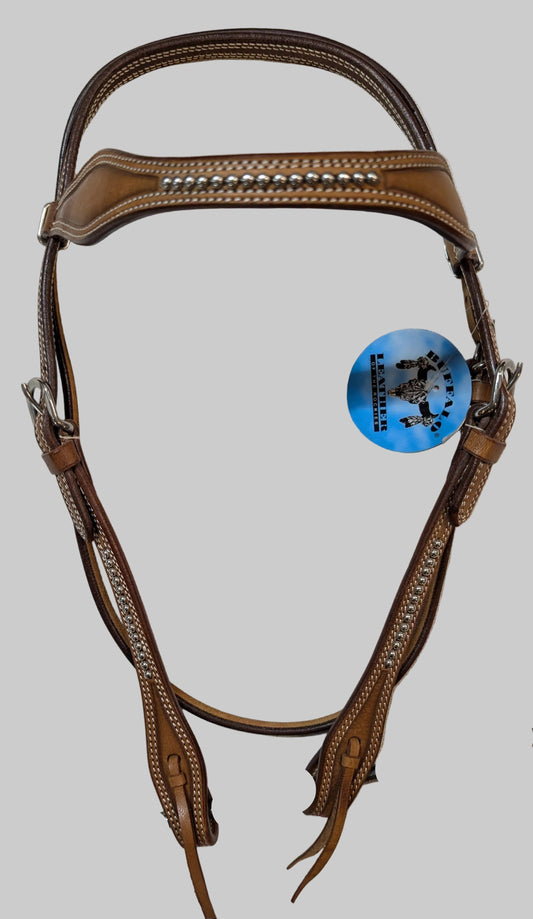 Buffalo Leather Headstall with Silver Studs & Scalloped Edges – Water Loop Ends
