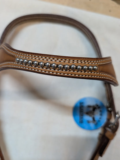 Buffalo Leather Headstall with Silver Studs & Scalloped Edges – Water Loop Ends