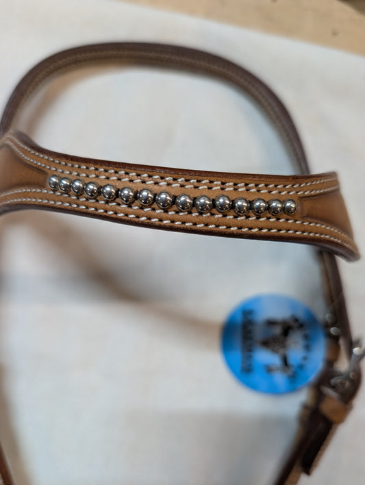 Buffalo Leather Headstall with Silver Studs & Scalloped Edges – Water Loop Ends