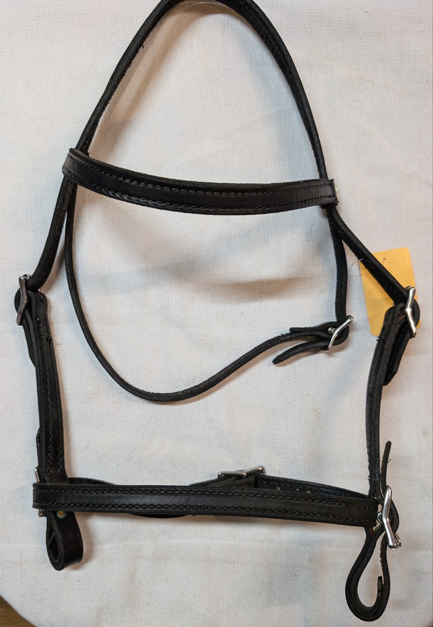 Black Leather Horse Headstall with Built-In Cavesson Noseband