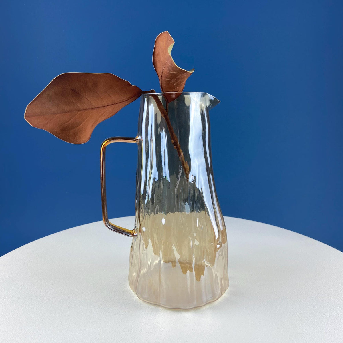 Iridescent Peach Bark Pattern Glass Pitcher Vase. Hand Blown 10" Water Ice Tea Juice or Lemonade Jug. Garden Party Lemonade Stand Tea Party.
