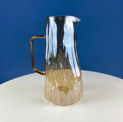 Iridescent Peach Bark Pattern Glass Pitcher Vase. Hand Blown 10" Water Ice Tea Juice or Lemonade Jug. Garden Party Lemonade Stand Tea Party.