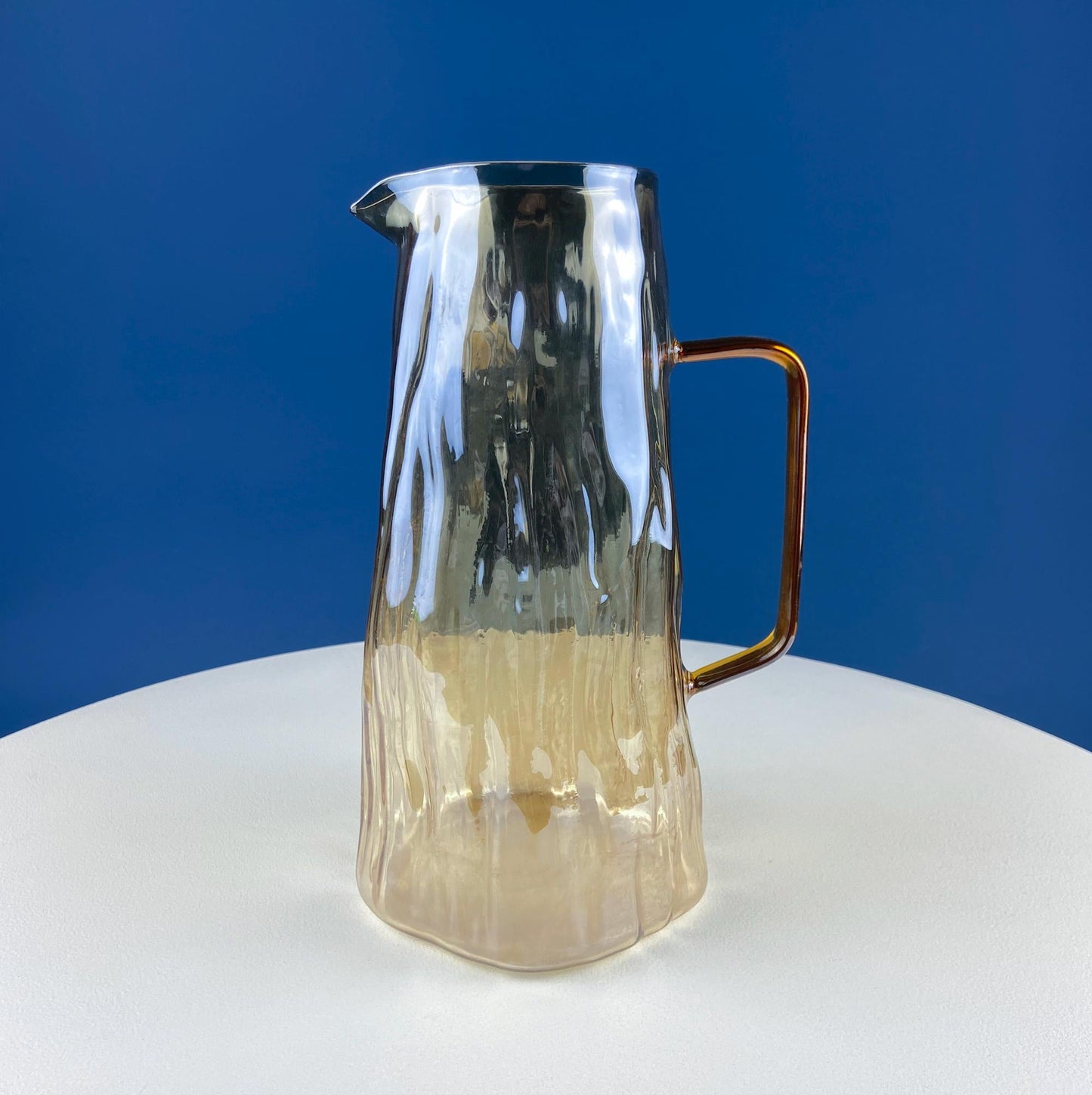 Iridescent Peach Bark Pattern Glass Pitcher Vase. Hand Blown 10" Water Ice Tea Juice or Lemonade Jug. Garden Party Lemonade Stand Tea Party.