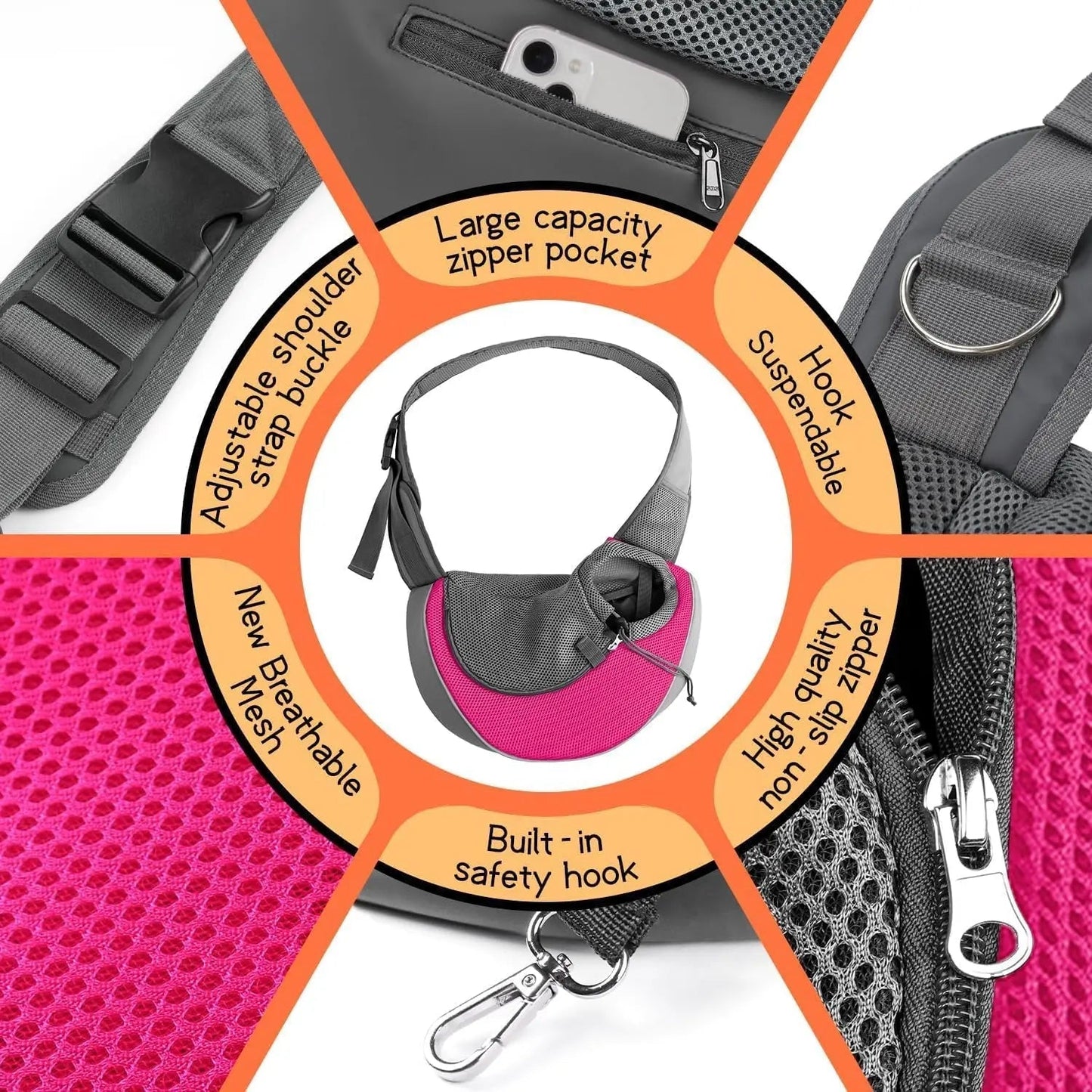 Pet Sling Carrier Adjustable Breathable Hands Free Small Dog Cat Travel
