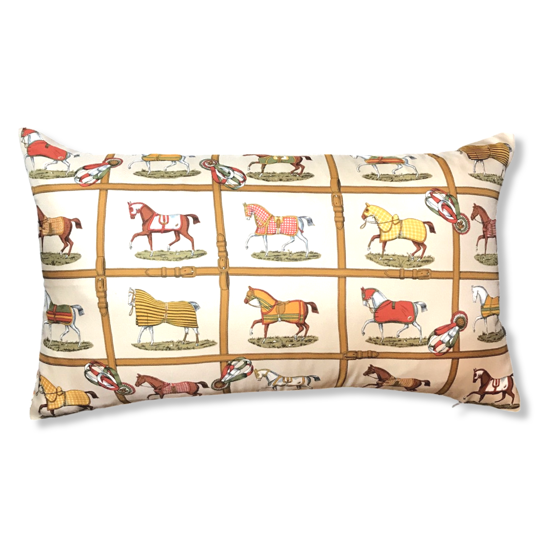 Petites Chevaux Beige Vintage Silk Scarf Pillows