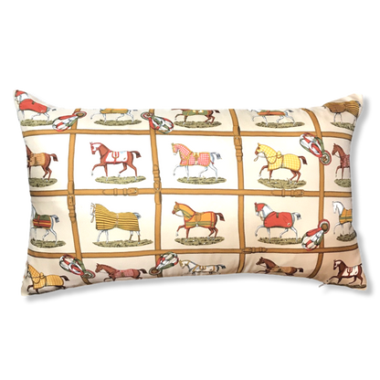 Petites Chevaux Beige Vintage Silk Scarf Pillows