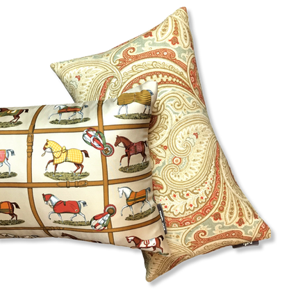 Petites Chevaux Beige Vintage Silk Scarf Pillows