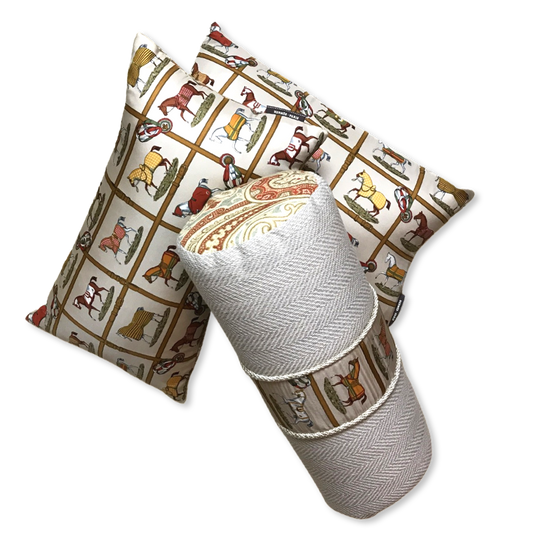 Petites Chevaux Beige Vintage Silk Scarf Pillows