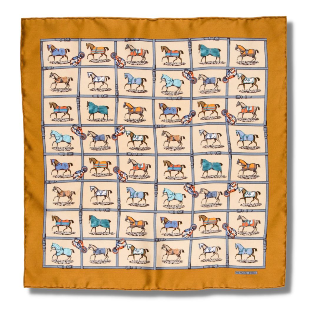 Petites Chevaux Gold Silk Scarf Pillow 17"