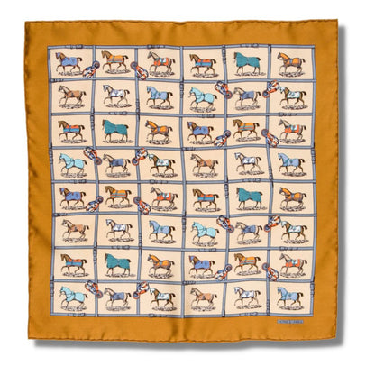 Petites Chevaux Gold Silk Scarf Pillow 17"
