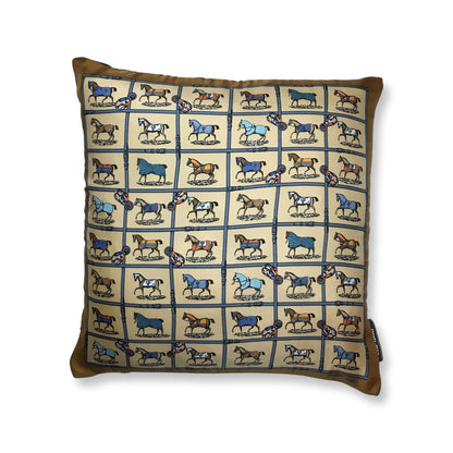 Petites Chevaux Gold Silk Scarf Pillow 17"