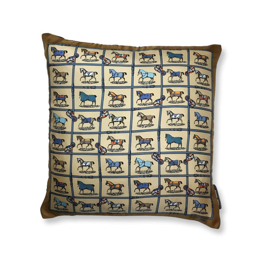 Petites Chevaux Gold Silk Scarf Pillow 17"
