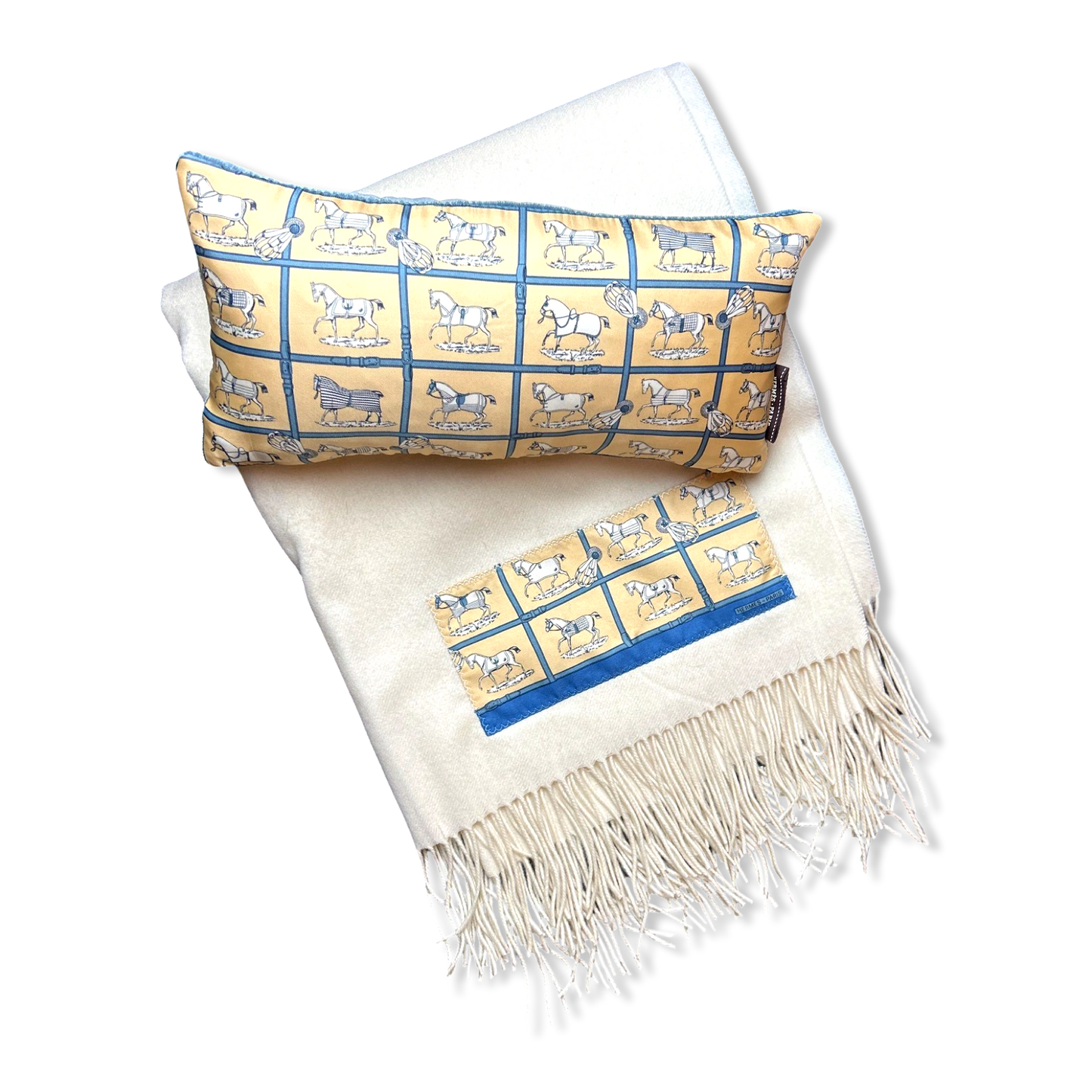 Petites Chevaux Ivory Vintage Silk Scarf Pillow