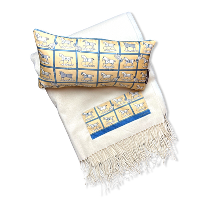 Petites Chevaux Ivory Vintage Silk Scarf Pillow