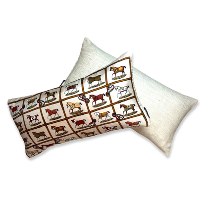 Petites Chevaux Ivory Vintage Silk Scarf Pillows